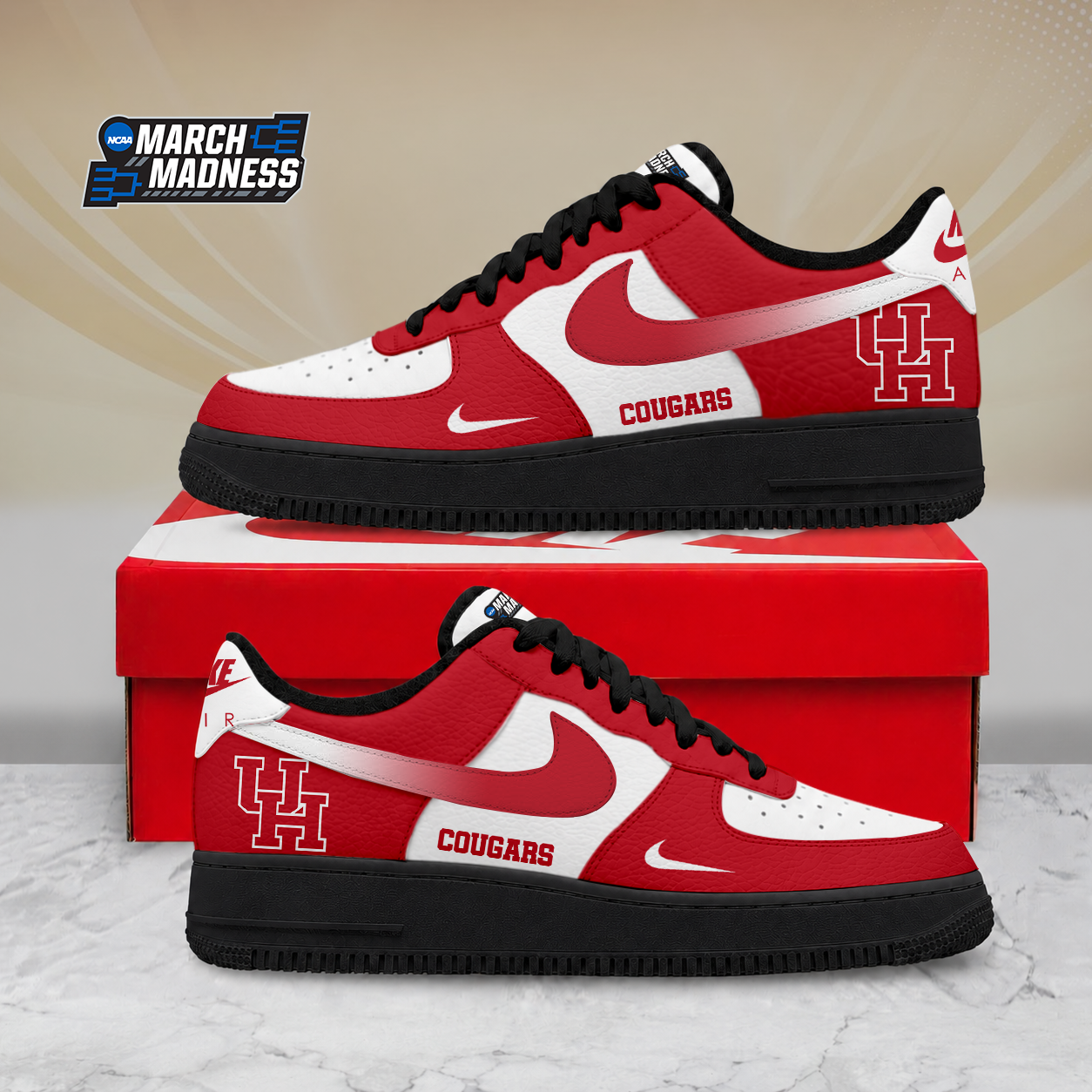 SPECIAL EDITION - NEW CUSTOMIZED NCAA MAM26 HOC HOUSTON COUGARS AF1 SHOES