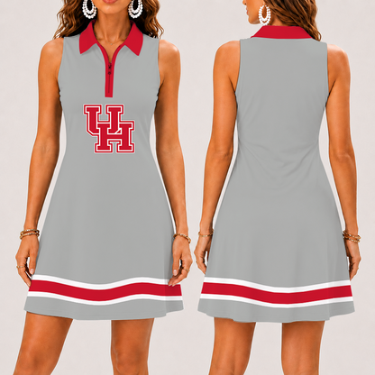 [FAN FAVORITE] NEW CUSTOMIZED NCAA MAM26 HOC HOUSTON COUGARS STRAPPY WOMEN'S ZIP SLEEVELESS POLO DRESS