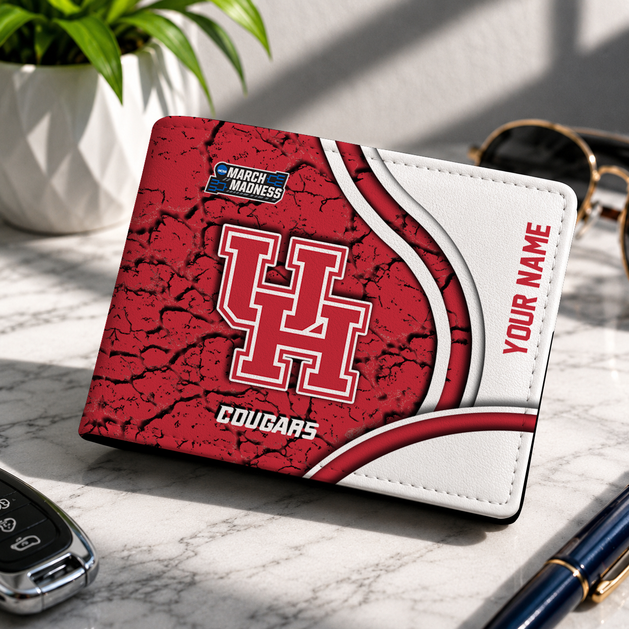 FINAL CLEARANCE - NEW CUSTOMIZED NCAA MAM26 HOC HOUSTON COUGARS LEATHER WALLET