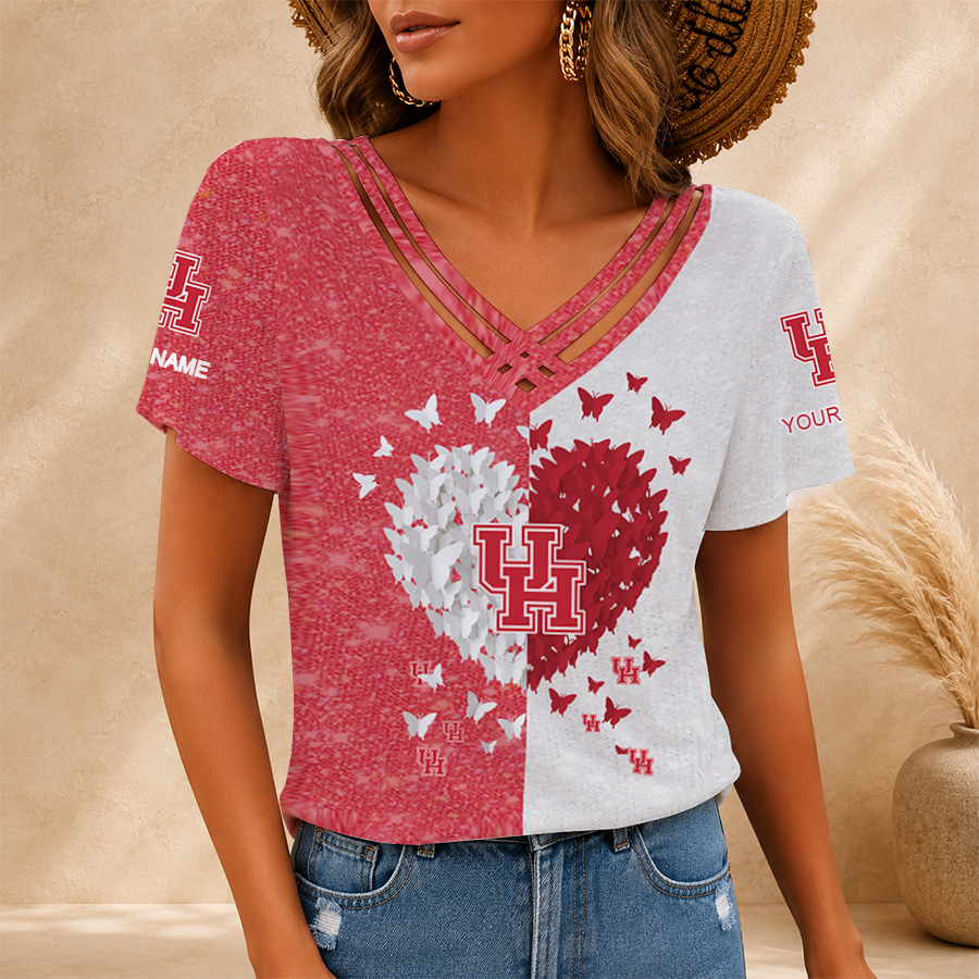 [FAN FAVORITE] NEW CUSTOMIZED NCAA MAM26 HOC HOUSTON COUGARS V-NECK SHIRT
