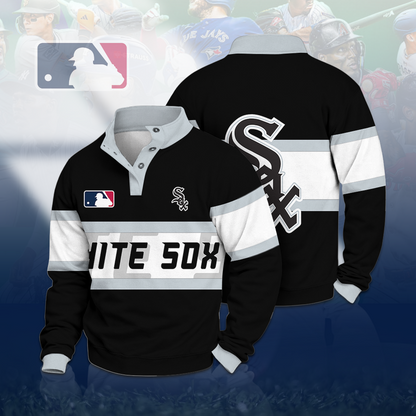 LIMITED EDITION - NEW CUSTOMIZED MLB26 CWS CHICAGO WHITE SOX BUTTON QUARTER PLACKET SWEATSHIRT