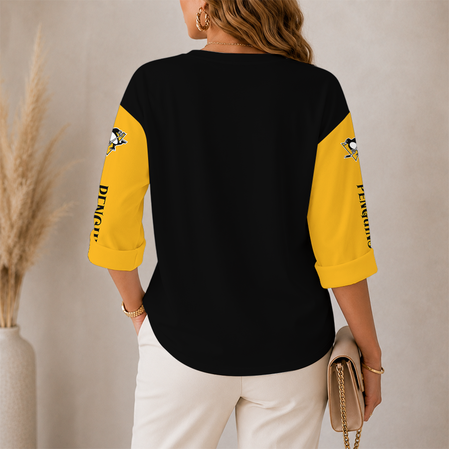 [SUPER SALE] NEW CUSTOMIZED NHL26 PBP PITTSBURGH PENGUINS WOMEN'S HEART V-NECK LONG SLEEVE SHIRT