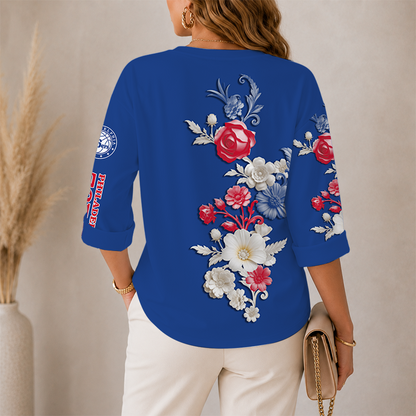 [HOT DEAL] NEW CUSTOMIZED NBA26 P76 PHILADELPHIA 76ERS WOMEN'S V-NECK LONG SLEEVE SHIRT