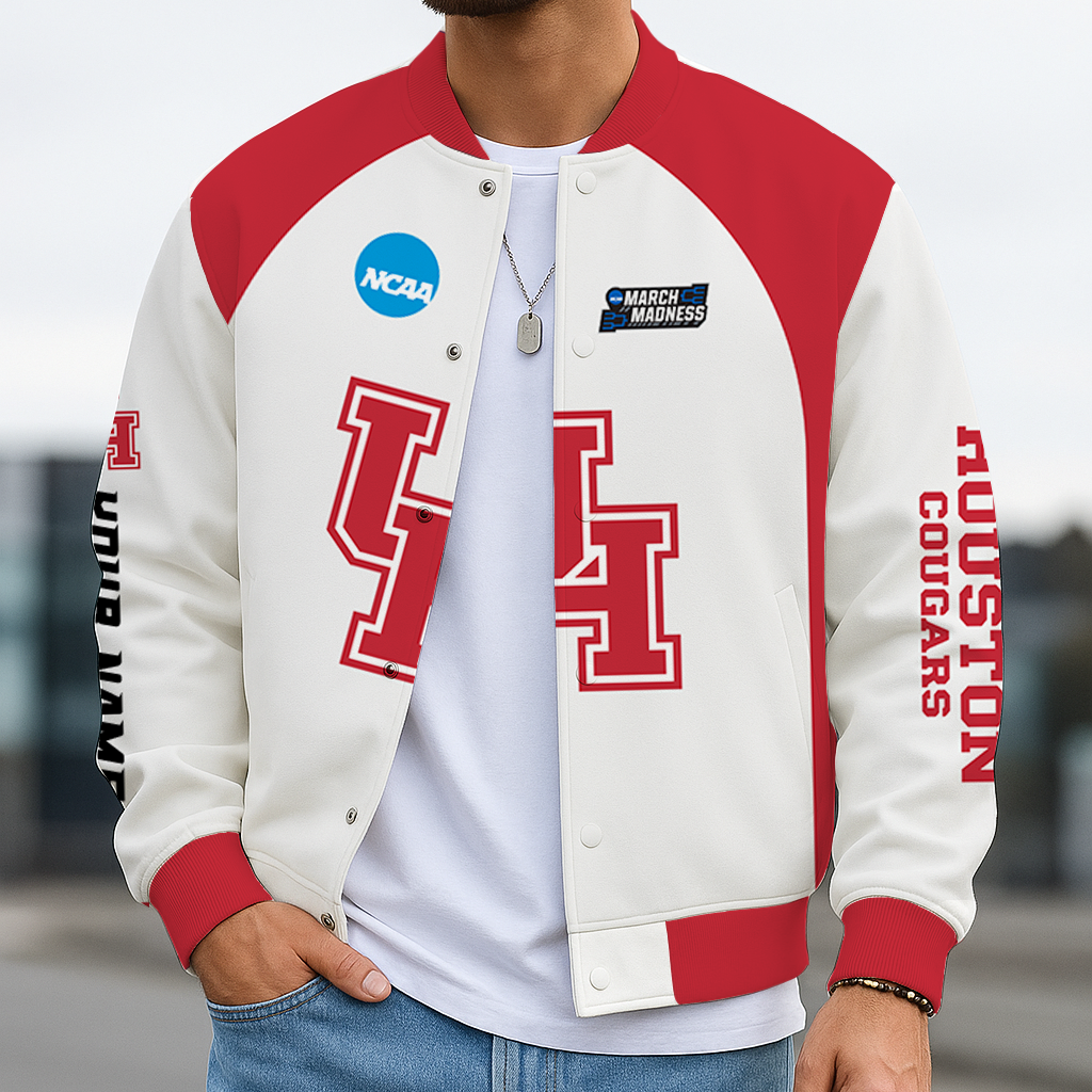 LIMITED EDITION - NEW CUSTOMIZED NCAA MAM26 HOC HOUSTON COUGARS BASEBALL JACKET, SATIN VARSITY JACKET