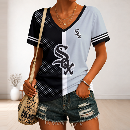 LIMITED EDITION - NEW CUSTOMIZED MLB26 CWS CHICAGO WHITE SOX V-NECK FEMALE SHIRT
