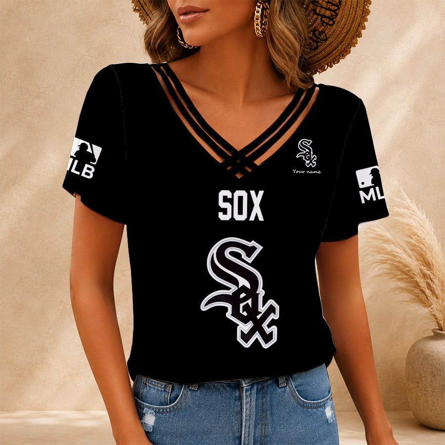 [FLASH SALE] NEW CUSTOMIZED MLB26 CWS CHICAGO WHITE SOX V-NECK SHIRT