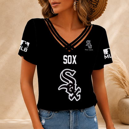 [FLASH SALE] NEW CUSTOMIZED MLB26 CWS CHICAGO WHITE SOX V-NECK SHIRT