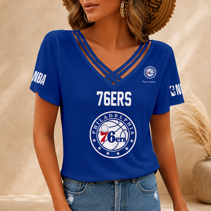[HOT DEAL] NEW CUSTOMIZED NBA26 P76 PHILADELPHIA 76ERS V-NECK SHIRT