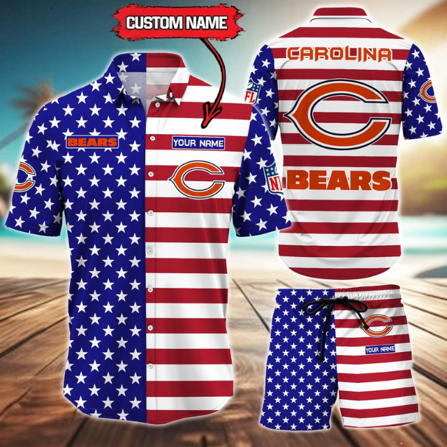 ELITE EDITION  - NEW CUSTOMIZED NFL26 CCB CHICAGO BEARS UNISEX INDEPENDENCE DAY HAWAIIAN SHIRT & SHORTS SET