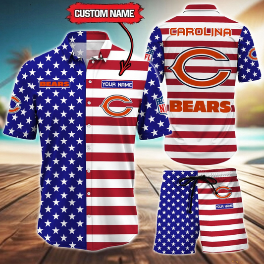 ELITE EDITION  - NEW CUSTOMIZED NFL26 CCB CHICAGO BEARS UNISEX INDEPENDENCE DAY HAWAIIAN SHIRT & SHORTS SET
