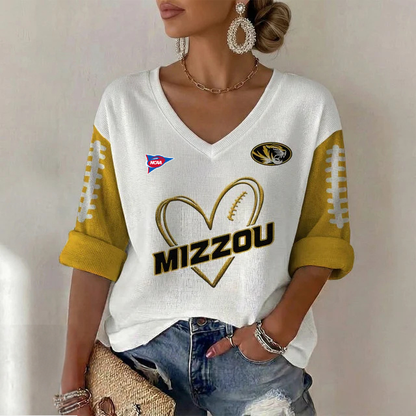 ELITE EDITION - NEW CUSTOMIZED NCAA FBS26 MST MISSOURI TIGERS WOMEN'S HEART V-NECK LONG SLEEVE SHIRT