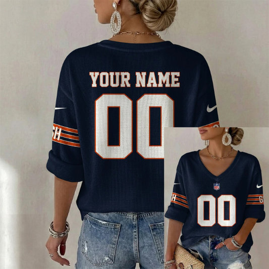 ELITE EDITION - NEW CUSTOMIZED NFL26 CCB CHICAGO BEARS WOMEN'S HEART V-NECK LONG SLEEVE SHIRT