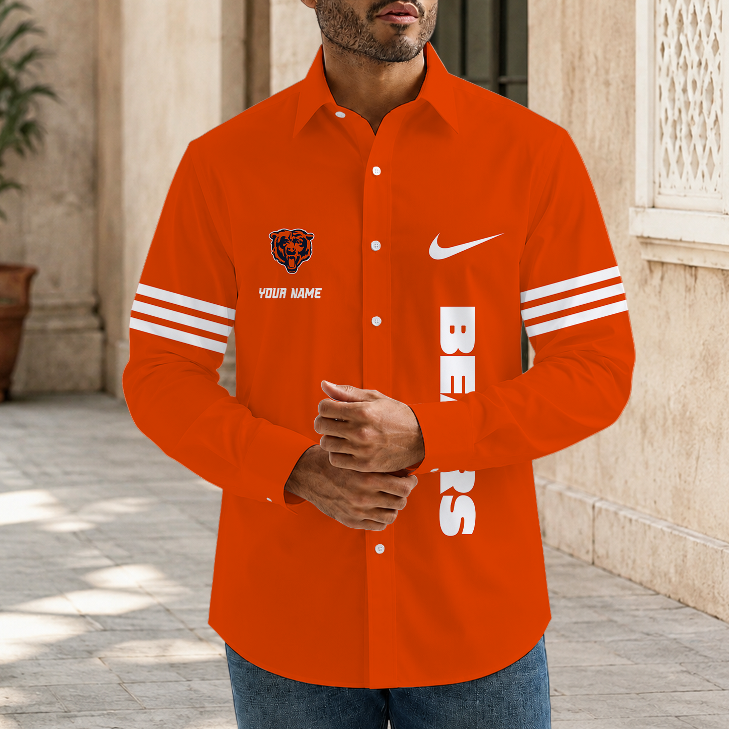 [SPECIAL OFFER] NEW CUSTOMIZED NFL26 CCB CHICAGO BEARS MEN'S LONG SLEEVE BUTTON-UP SHIRT