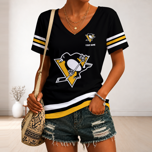 [SUPER SALE] NEW CUSTOMIZED NHL26 PBP PITTSBURGH PENGUINS V-NECK FEMALE SHIRT