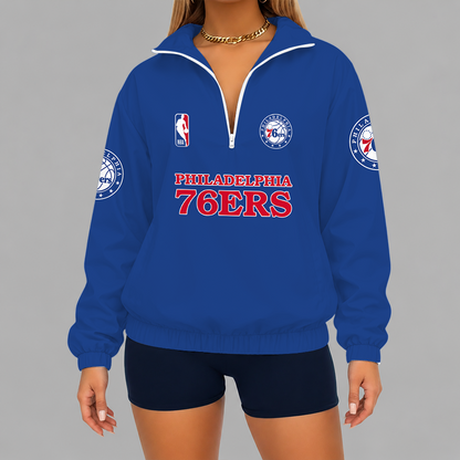 [HOT DEAL] NEW CUSTOMIZED NBA26 P76 PHILADELPHIA 76ERS V-NECK ZIPPER SWEATSHIRT JACKET