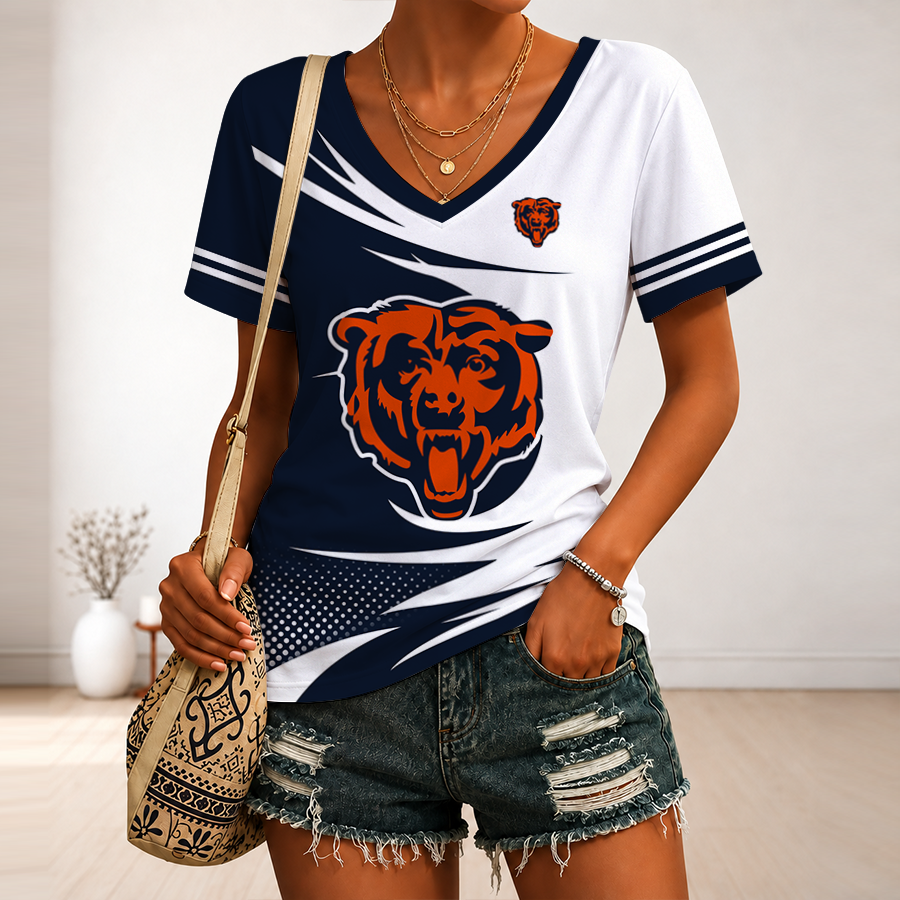 [SPECIAL OFFER] NEW CUSTOMIZED NFL26 CCB CHICAGO BEARS V-NECK FEMALE SHIRT