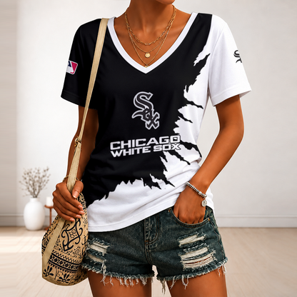 [FLASH SALE] NEW CUSTOMIZED MLB26 CWS CHICAGO WHITE SOX V-NECK FEMALE SHIRT