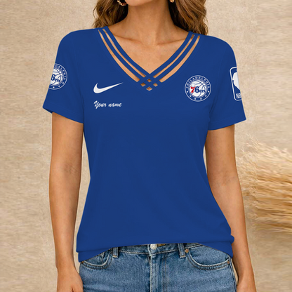 [HOT DEAL] NEW CUSTOMIZED NBA26 P76 PHILADELPHIA 76ERS V-NECK SHIRT