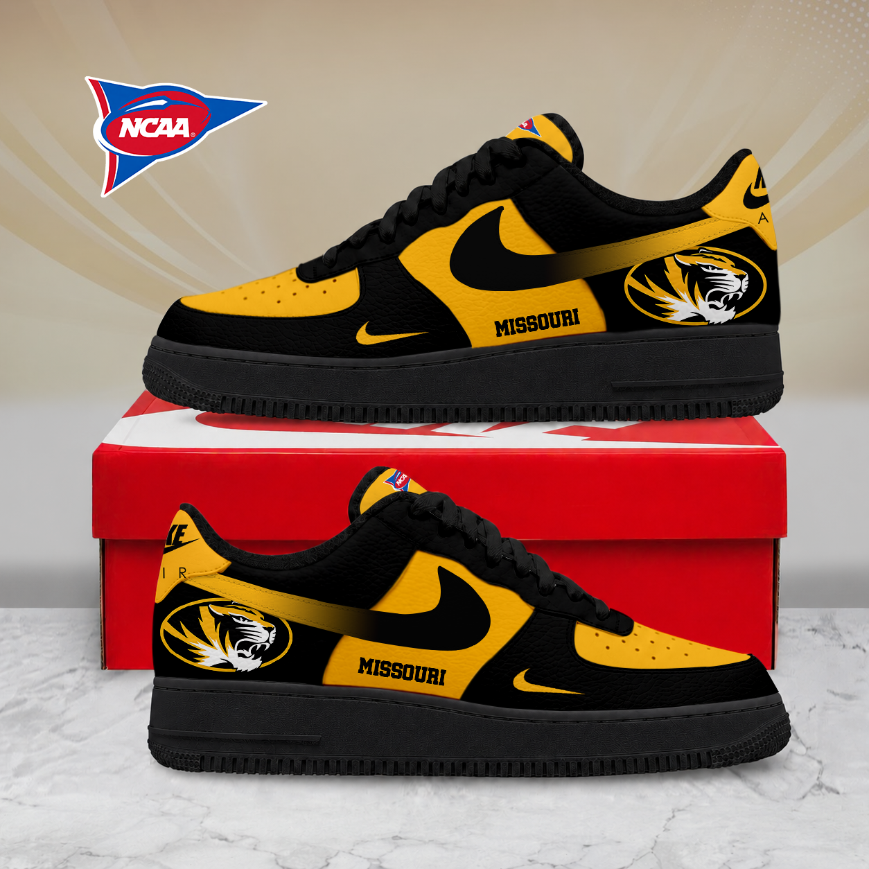 SPECIAL EDITION - NEW CUSTOMIZED NCAA FBS26 MST MISSOURI TIGERS AF1 SHOES