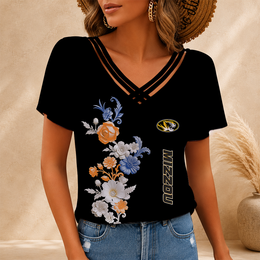 [FAN FAVORITE] NEW CUSTOMIZED NCAA FBS26 MST MISSOURI TIGERS V-NECK SHIRT