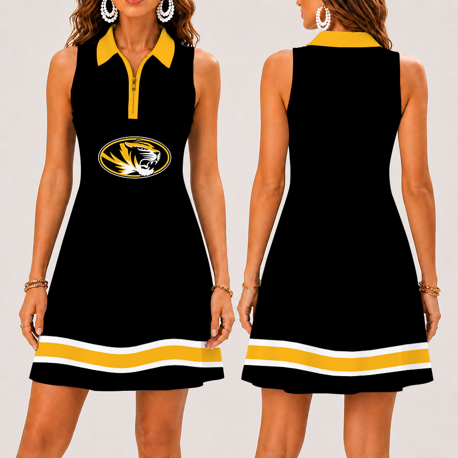 [FAN FAVORITE] NEW CUSTOMIZED NCAA FBS26 MST MISSOURI TIGERS WOMEN'S ZIP SLEEVELESS POLO DRESS