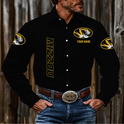 LIMITED EDITION - NEW CUSTOMIZED NCAA FBS26 MST MISSOURI TIGERS MEN'S LONG SLEEVE BUTTON-UP SHIRT