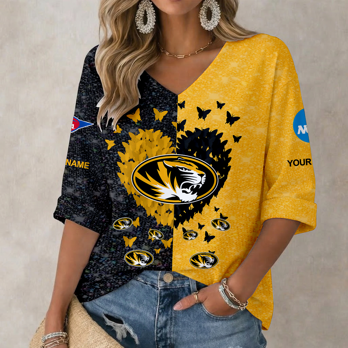 LIMITED EDITION - NEW CUSTOMIZED NCAA FBS26 MST MISSOURI TIGERS WOMEN'S HEART V-NECK LONG SLEEVE SHIRT