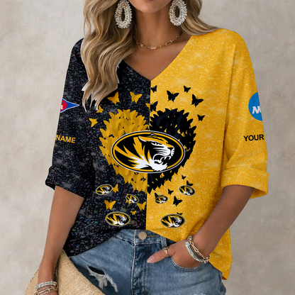 LIMITED EDITION - NEW CUSTOMIZED NCAA FBS26 MST MISSOURI TIGERS WOMEN'S HEART V-NECK LONG SLEEVE SHIRT