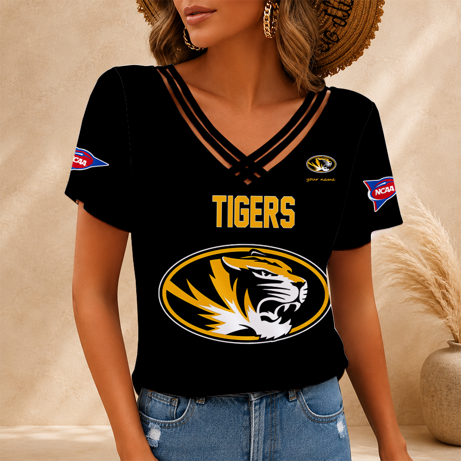 [FAN FAVORITE] NEW CUSTOMIZED NCAA FBS26 MST MISSOURI TIGERS V-NECK SHIRT