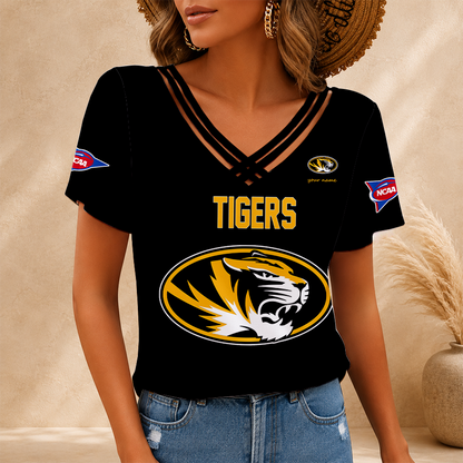 [FAN FAVORITE] NEW CUSTOMIZED NCAA FBS26 MST MISSOURI TIGERS V-NECK SHIRT