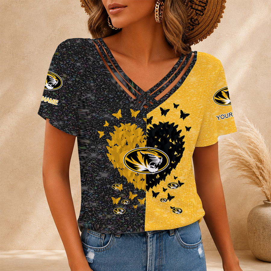 [FAN FAVORITE] NEW CUSTOMIZED NCAA FBS26 MST MISSOURI TIGERS V-NECK SHIRT