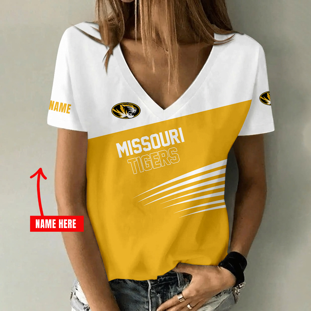 [FAN FAVORITE] NEW CUSTOMIZED NCAA FBS26 MST MISSOURI TIGERS V-NECK FEMALE SHIRT