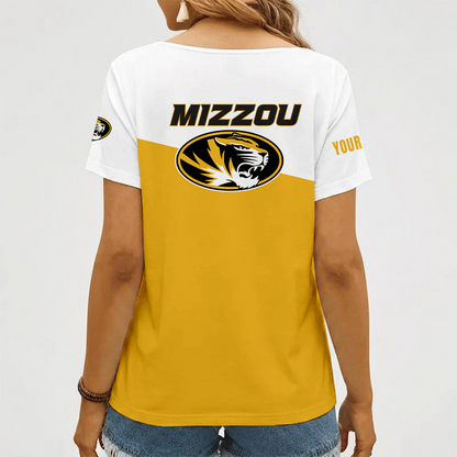 [FAN FAVORITE] NEW CUSTOMIZED NCAA FBS26 MST MISSOURI TIGERS V-NECK FEMALE SHIRT