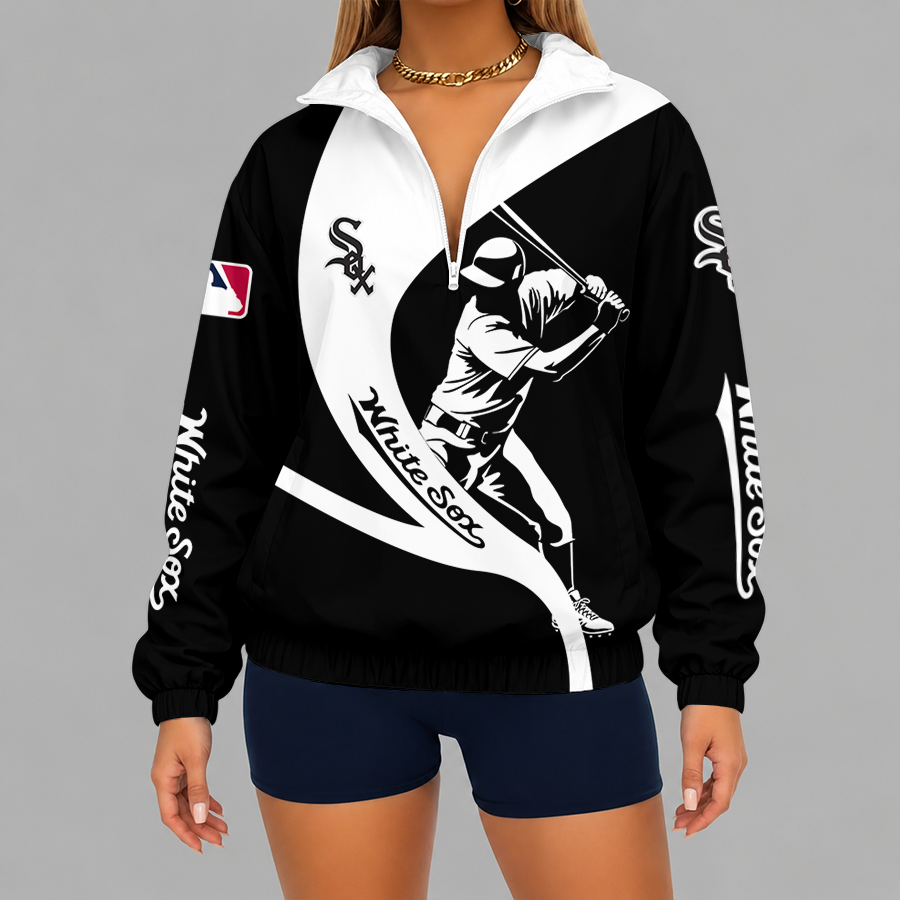 [FLASH SALE] NEW CUSTOMIZED MLB26 CWS CHICAGO WHITE SOX V-NECK ZIPPER SWEATSHIRT JACKET