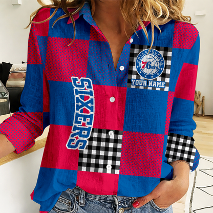 LIMITED EDITION - NEW CUSTOMIZED NBA26 P76 PHILADELPHIA 76ERS WOMEN CASUAL SHIRT FOR FAN