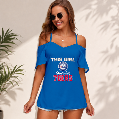 [HOT DEAL] NEW CUSTOMIZED NBA26 P76 PHILADELPHIA 76ERS WOMEN'S STRAPPY OFF-SHOULDER TOP