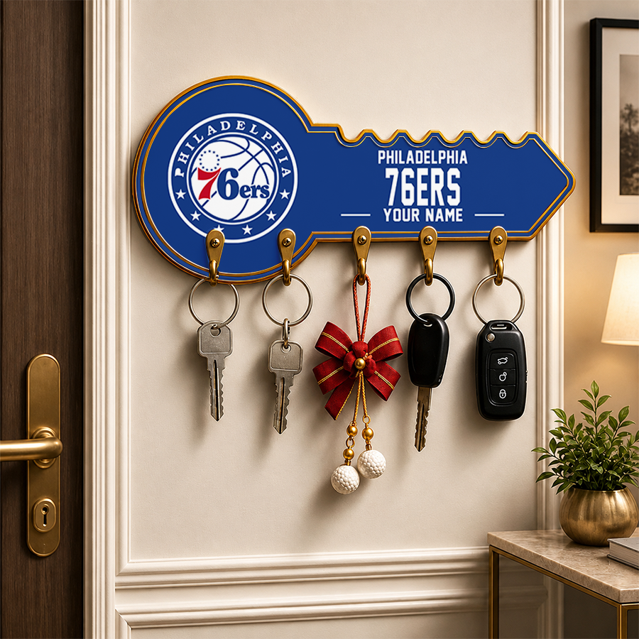 [HOT DEAL] NEW CUSTOMIZED NBA26 P76 PHILADELPHIA 76ERS WALL KEY HOLDER FOR HOME