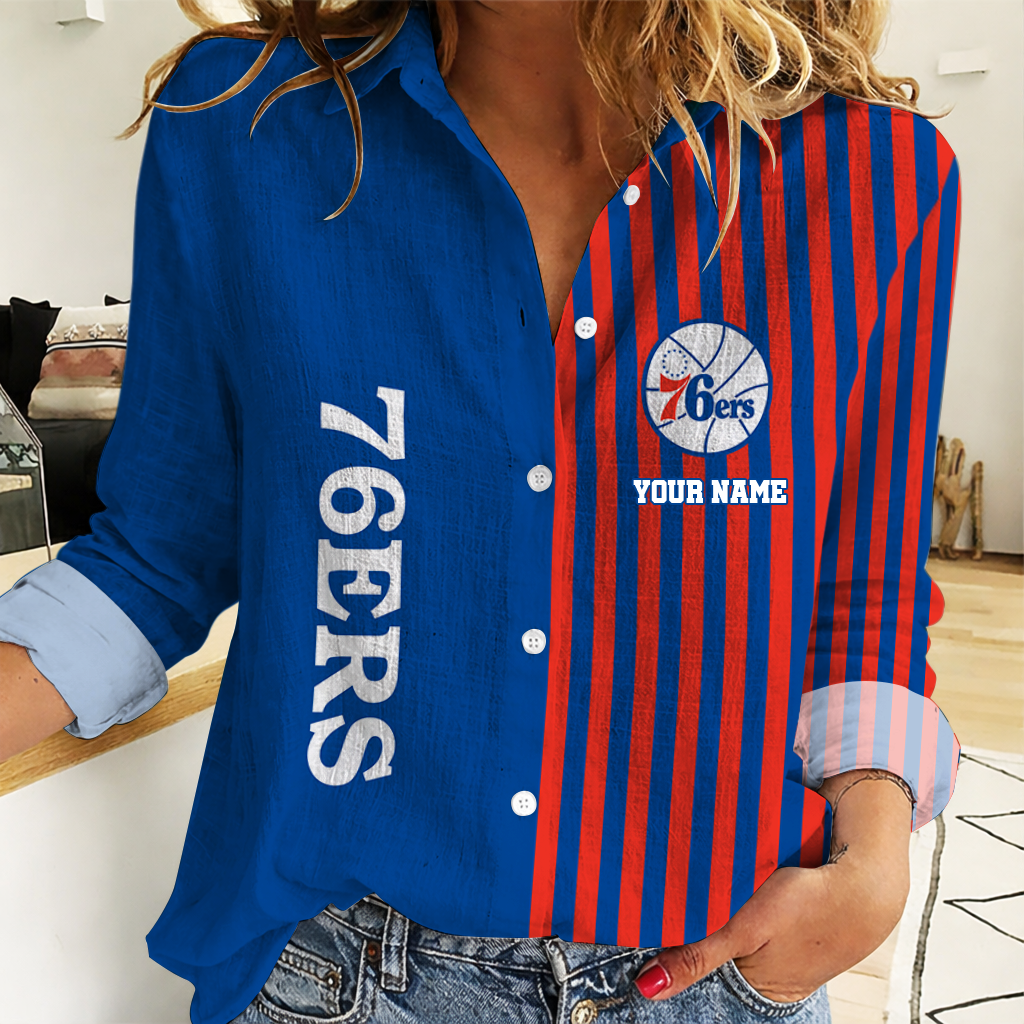 LIMITED EDITION - NEW CUSTOMIZED NBA26 P76 PHILADELPHIA 76ERS WOMEN CASUAL SHIRT