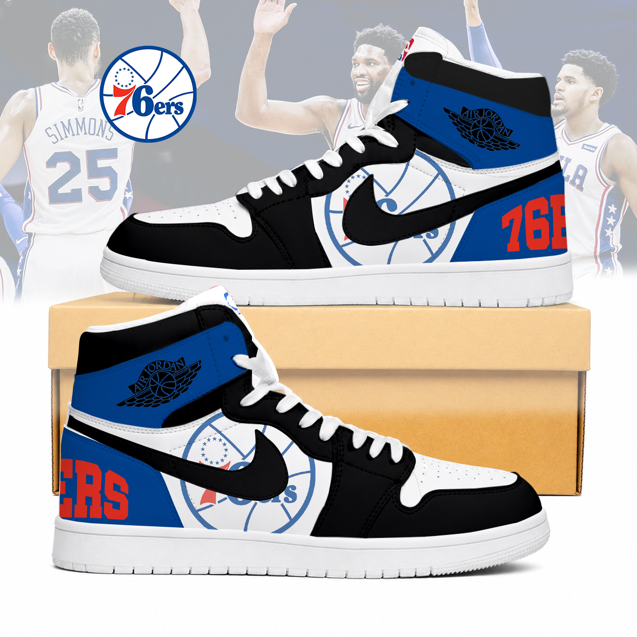 LIMITED EDITION - NEW CUSTOMIZED NBA26 P76 PHILADELPHIA 76ERS AIR JORDAN SNEAKERS