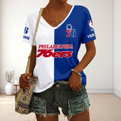 LIMITED EDITION - NEW CUSTOMIZED NBA26 P76 PHILADELPHIA 76ERS V-NECK FEMALE SHIRT
