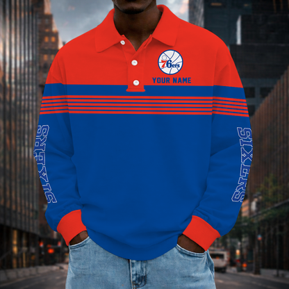 ELITE EDITION - NEW CUSTOMIZED NBA26 P76 PHILADELPHIA 76ERS MEN LONG SLEEVE POLO