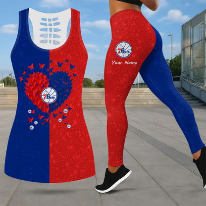 LIMITED EDITION - NEW CUSTOMIZED NBA26 P76 PHILADELPHIA 76ERS LEGGINGS & HOLLOW TANK TOP SET