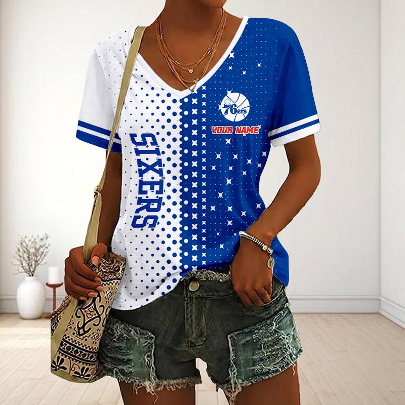 LIMITED EDITION - NEW CUSTOMIZED NBA26 P76 PHILADELPHIA 76ERS V-NECK FEMALE SHIRT