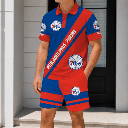 LIMITED EDITION - NEW CUSTOMIZED NBA26 P76 PHILADELPHIA 76ERS POLO SHIRT & SHORT PANTS SET