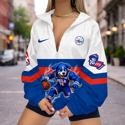 VIRAL EDITION - NEW CUSTOMIZED NBA26 P76 PHILADELPHIA 76ERS V-NECK ZIPPER SWEATSHIRT JACKET