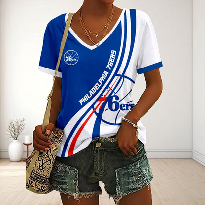 LIMITED EDITION - NEW CUSTOMIZED NBA26 P76 PHILADELPHIA 76ERS V-NECK FEMALE SHIRT