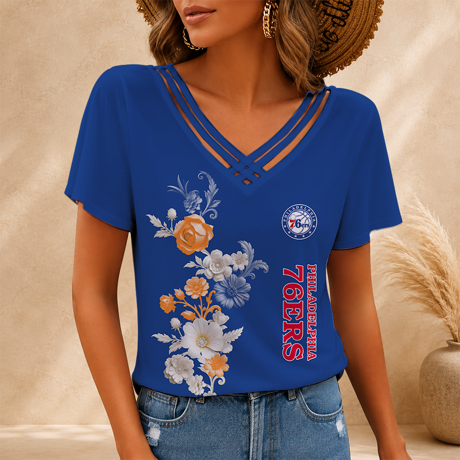 [HOT DEAL] NEW CUSTOMIZED NBA26 P76 PHILADELPHIA 76ERS V-NECK SHIRT