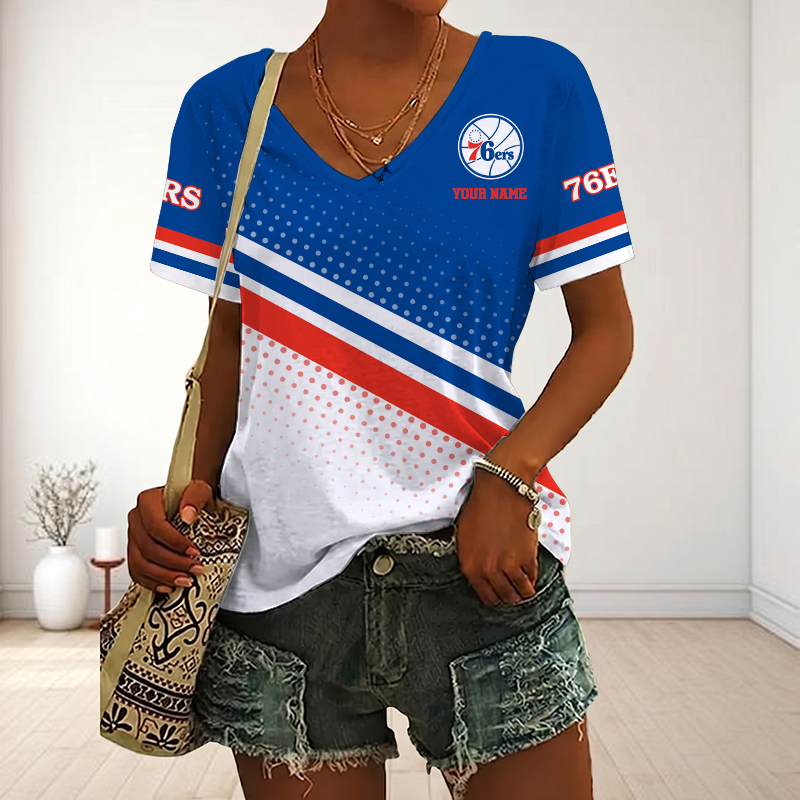 LIMITED EDITION - NEW CUSTOMIZED NBA26 P76 PHILADELPHIA 76ERS V-NECK FEMALE SHIRT