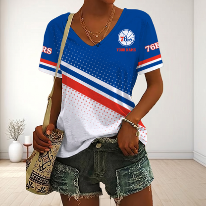 LIMITED EDITION - NEW CUSTOMIZED NBA26 P76 PHILADELPHIA 76ERS V-NECK FEMALE SHIRT