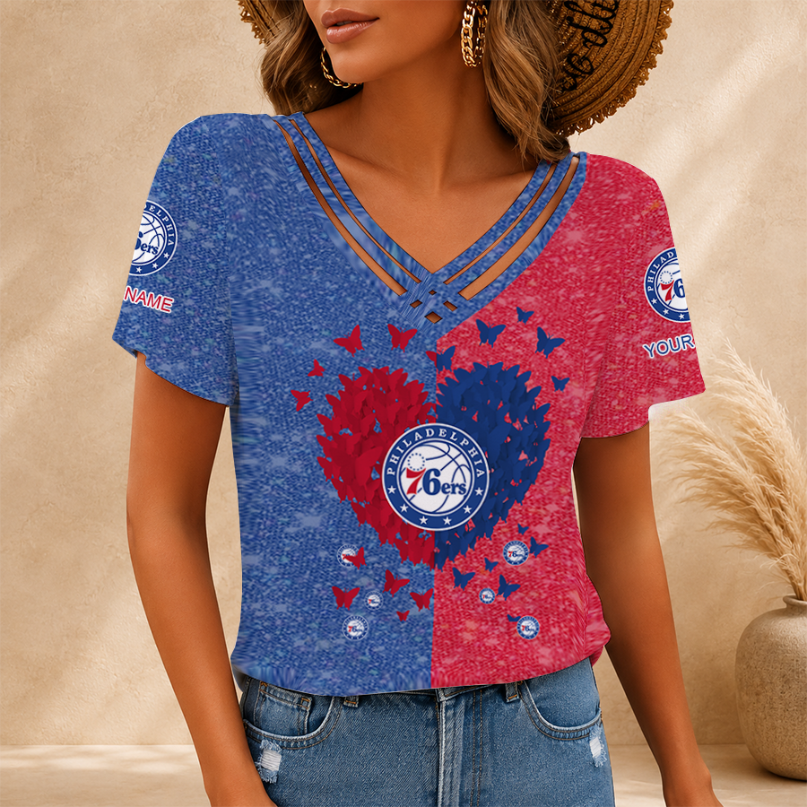 LIMITED EDITION - NEW CUSTOMIZED NBA26 P76 PHILADELPHIA 76ERS V-NECK SHIRT